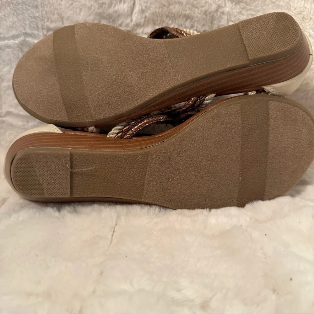 R2 Bronze Cream Rope Zip Back Sandals Size 7.5 Gladiator Style Strappy NEW